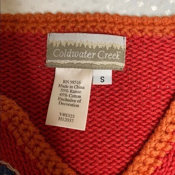 Coldwater Creek Orange Floral V-Neck Sweater - Picture 4 of 6